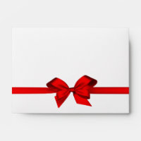 Elegant Red Satin Bow on White Envelope