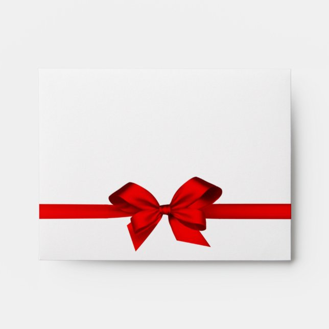 Elegant Red Satin Bow on White Envelope (Front)