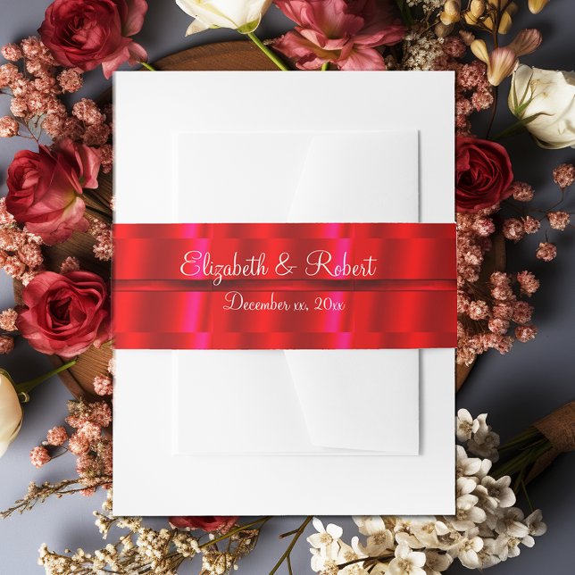 Elegant Red Satin Ribbon Custom Belly Band Invitation Belly Band (Creator Uploaded)