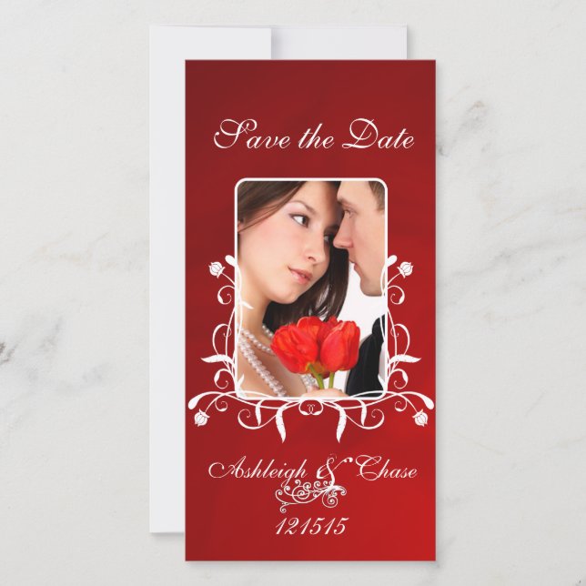 Elegant Red Satin Save the DateYour Photo Date (Front)