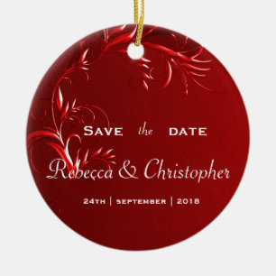 Elegant Red Save the Date Ceramic Tree Decoration