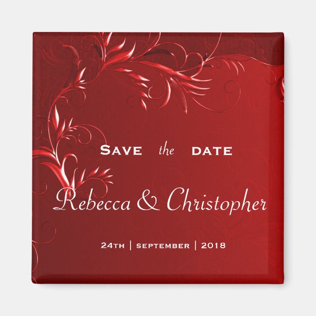 Elegant Red Save the Date Magnet (Front)