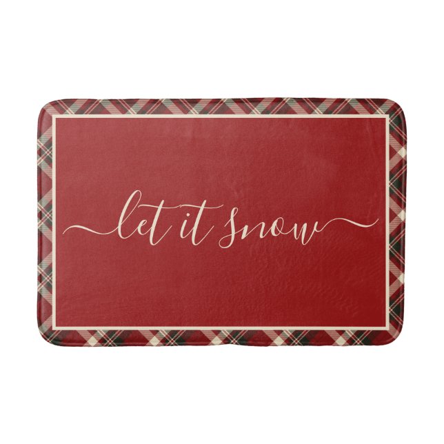 Elegant Red Scottish Plaid Vintage Christmas Bath Mat (Front)