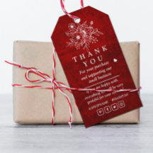 Elegant Red Scratch floral thank you for Gift Tag