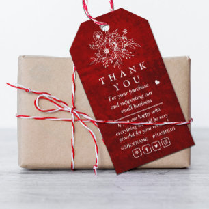 Elegant Red Scratch floral thank you for Gift Tag