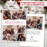 Elegant Red Script 5 Photo Collage Christmas  Holiday Card<br><div class="desc">Modern Simple Elegant Red Calligraphy 5 Photo Collage Merry Christmas Script Holiday Card. PLEASE NOTE, THESE 6.5" X 8.75" SIZE CARDS ARE LARGER THAN AVERAGE, DUE TO THE LARGER CARD SIZE, IT'S ALMOST CERTAIN THAT THE POSTAGE COSTS WILL BE HIGHER. IF YOU PREFER THE STANDARD 5X7" SIZE, YOU CAN FIND...</div>
