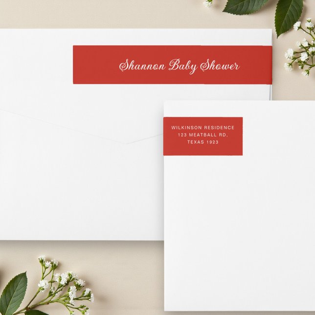 Elegant Red Script Baby Shower Wrap Around Label (Creator Uploaded)