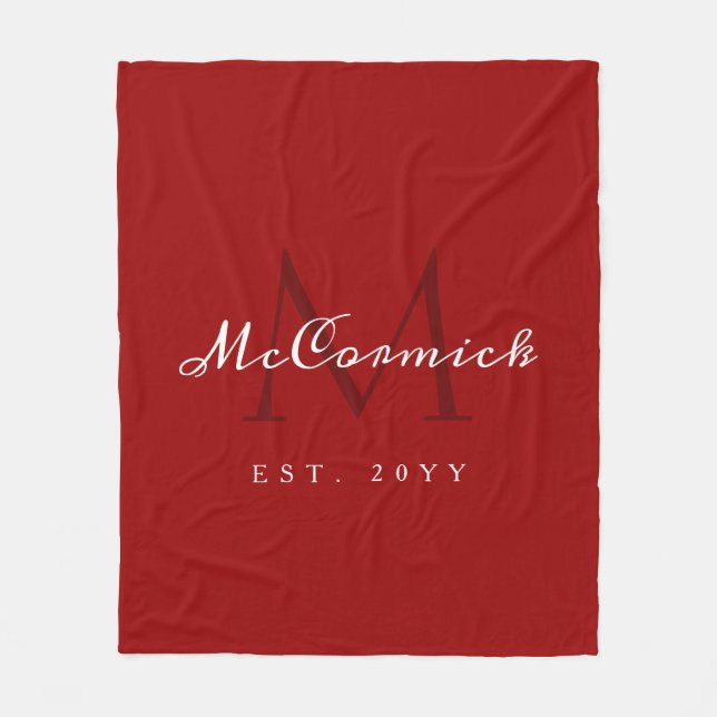Elegant Red Script Family Christmas Personalised Fleece Blanket (Front)