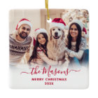 Elegant Red Script Family Photo Merry Christmas