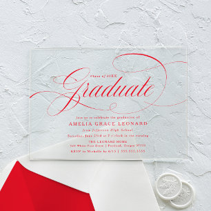 Elegant Red Script Graduation Party Acrylic Invitations