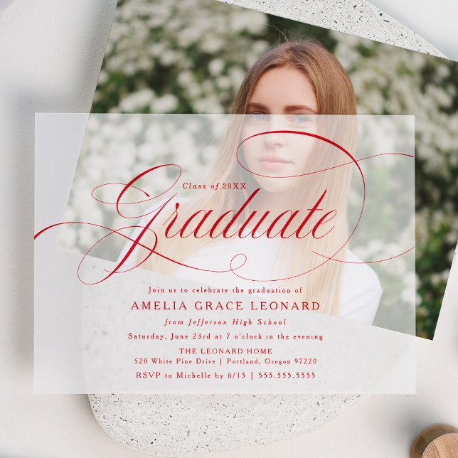 Elegant Red Script Graduation Party Vellum Invitations (Creator Uploaded)
