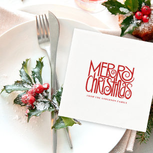 Elegant Red Script Merry Christmas Custom Napkin