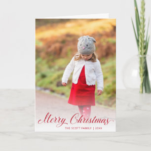 Elegant Red Script Photo Modern Christmas Holiday Card