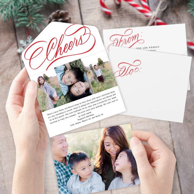 Elegant Red Script Tear Away Photo Holiday Card (Creator Uploaded)