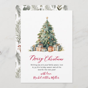 Elegant Red Script Tree Non Photo Christmas Cards