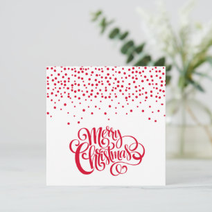 Elegant Red Script Typography & Confetti Christmas Holiday Card