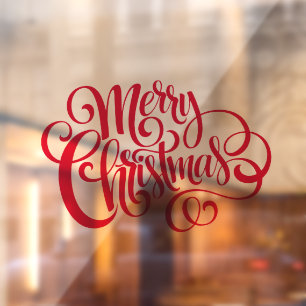 Elegant Red Script Typography Merry Christmas Window Cling
