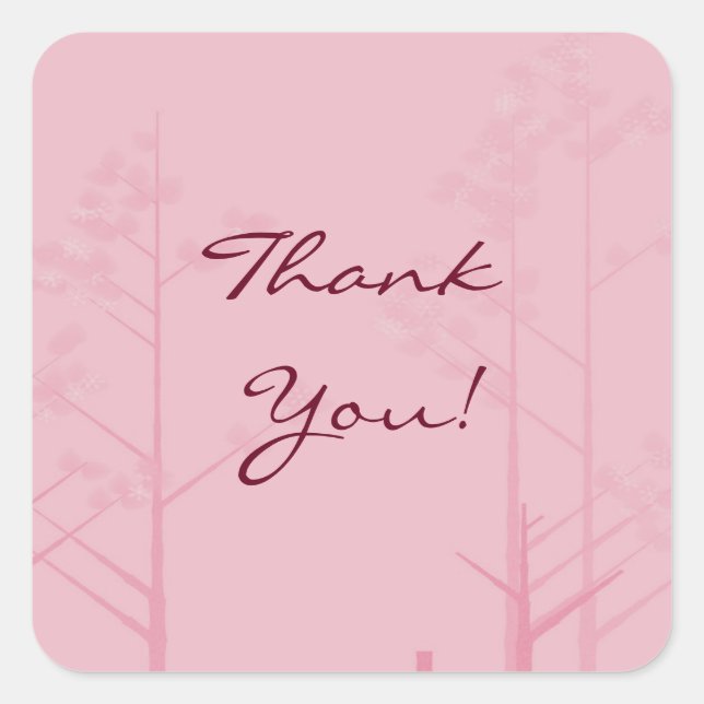 Elegant Red Shadowy Trees Thank You Square Sticker (Front)