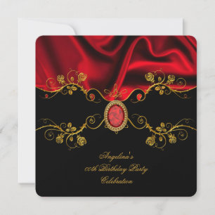 Elegant Red Silk Jewel Black Gold Birthday Party Invitation