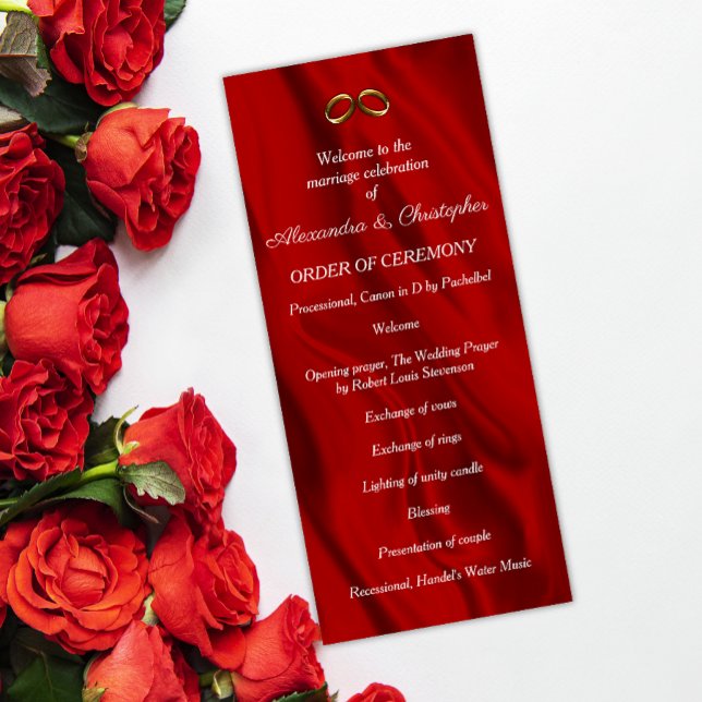 Elegant Red Silk Wedding Rings Program Programme (Creator Uploaded)