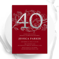 Elegant Red Silver 40th Birthday