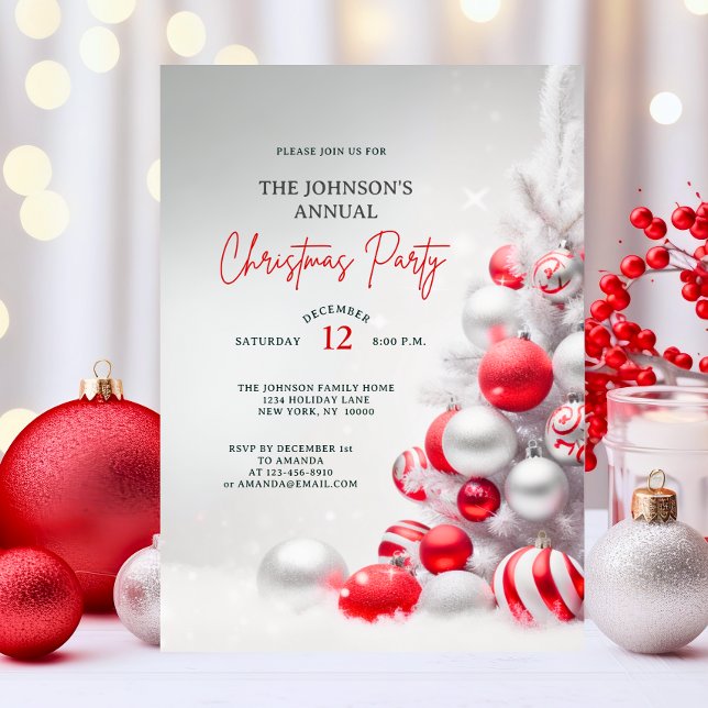 Elegant Red Silver Christmas House Corporate Party Invitation (Elegant Christmas Wreath House Corporate Party Invitation)