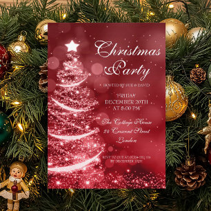 Elegant Red & Silver Christmas Party Sparkle Invitation