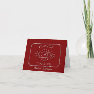 Elegant Red Silver College Graduation Thank You Card