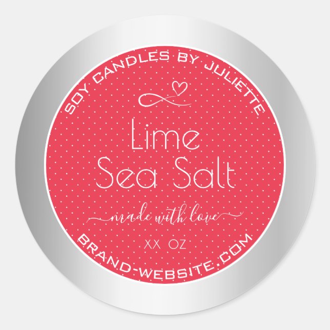 Elegant Red Silver Coloured Soy Candles Packaging Classic Round Sticker (Front)