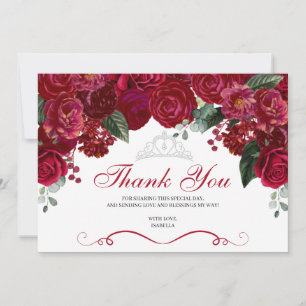 Elegant Red & Silver Floral Quinceanera Thank You