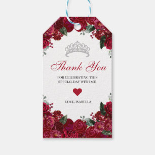 Elegant Red & Silver Floral Thank You Favour Tag