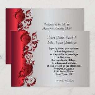 Elegant Red & Silver Florid Wedding Design Invitation