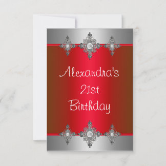 Elegant Red Silver Jewel 21st Birthday Invitation