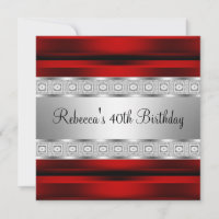 Elegant Red Silver Jewel 40th Birthday
