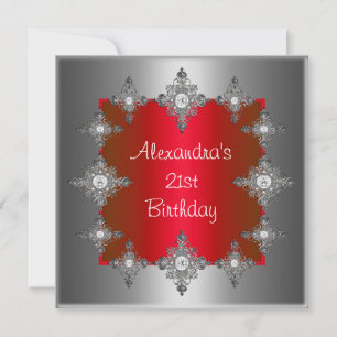 Elegant Red Silver Jewel Frame Birthday Invitation
