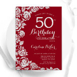 Elegant Red Silver Roses 50th Birthday Party Invitation<br><div class="desc">Red silver floral 50th birthday party invitation. Elegant design featuring roses,  faux silver foil and typography script font. Trendy invite card perfect for a stylish female bday celebration. Can be customised to any age. Printed Zazzle invitations or instant download digital printable template.</div>
