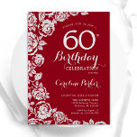 Elegant Red Silver Roses 60th Birthday Party Invitation<br><div class="desc">Red silver floral 60th birthday party invitation. Elegant design featuring roses,  faux silver foil and typography script font. Trendy invite card perfect for a stylish female bday celebration. Can be customised to any age. Printed Zazzle invitations or instant download digital printable template.</div>