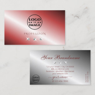 Elegant Red Silver Sparkling Diamonds with Logo Business Card