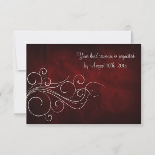 Elegant Red Silver Wedding RSVP Card