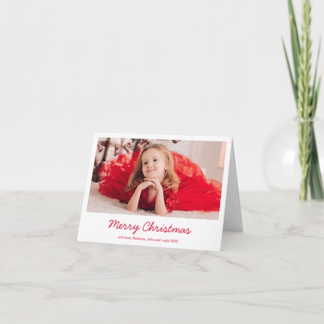 Elegant Red Simple Photo Merry Christmas Holiday Card (Front)