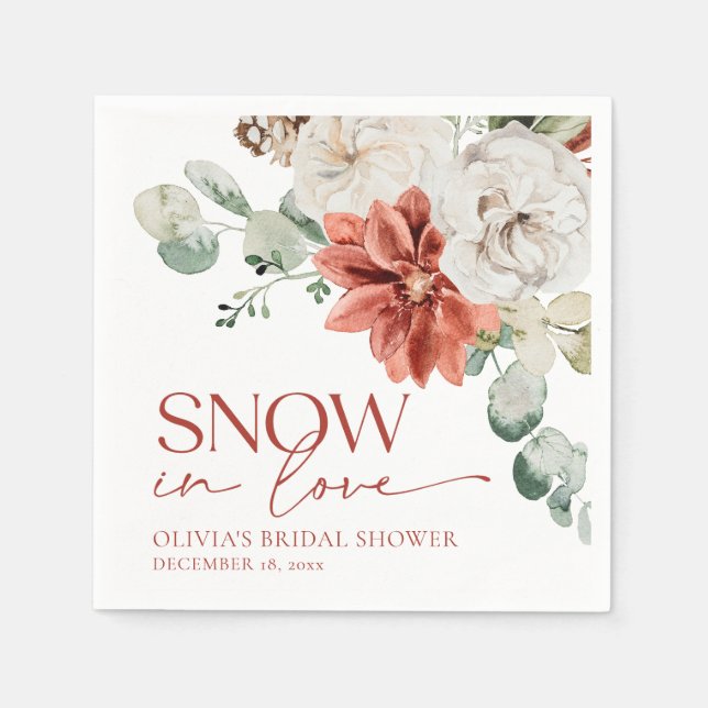 Elegant Red Snow in Love Winter Bridal Shower Napkin (Front)