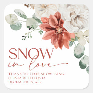 Elegant Red Snow in Love Winter Bridal Shower  Square Sticker