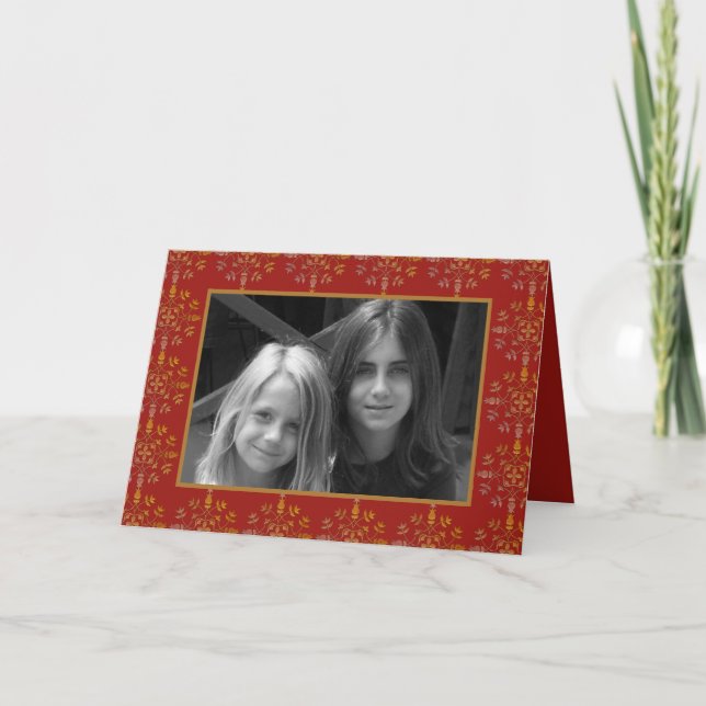 Elegant Red Snowflake Christmas Photo Card 1 Photo (Front)