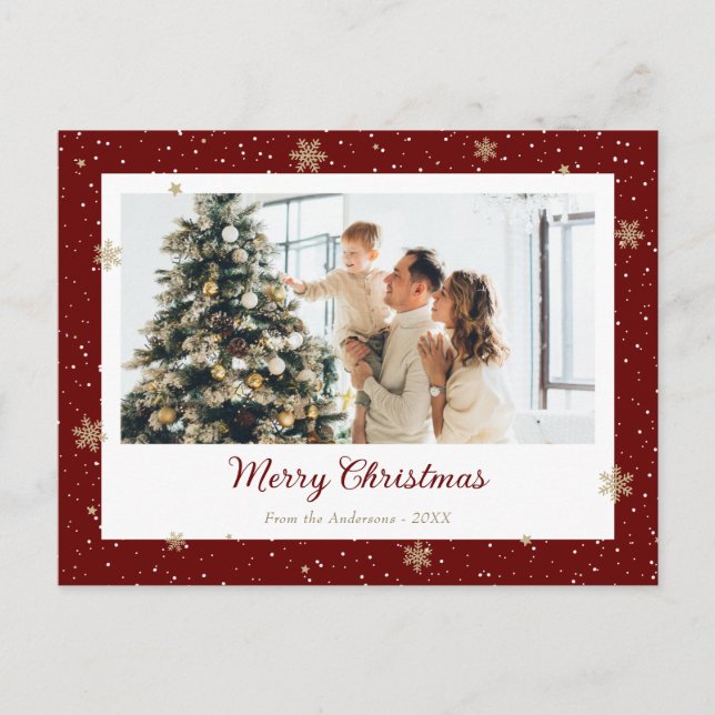 Elegant Red Snowflake Photo Christmas Holiday Postcard (Front)