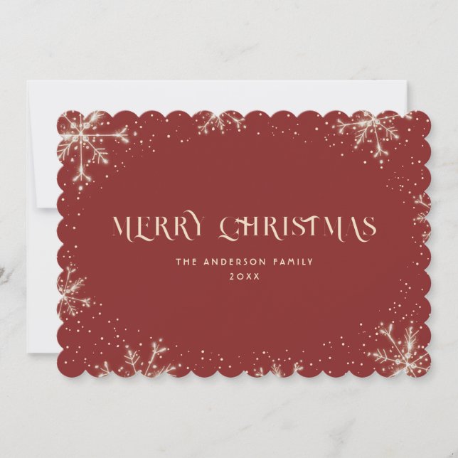 Elegant Red Snowflake Snow Merry Christmas Card (Front)