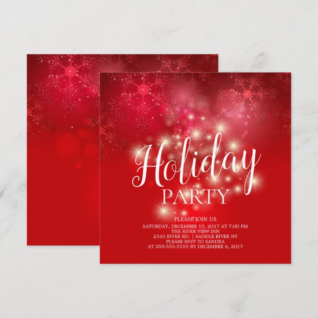 Elegant Red Snowflakes Holiday Party Invitation (Front/Back)