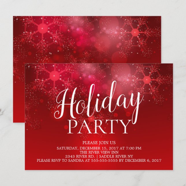 Elegant Red Snowflakes Holiday Party Invitation (Front/Back)