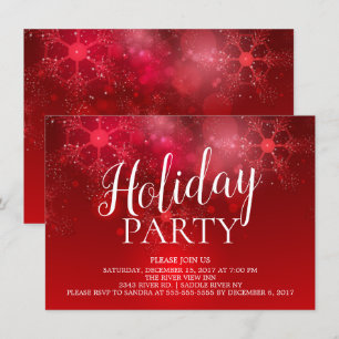 Elegant Red Snowflakes Holiday Party Invitation