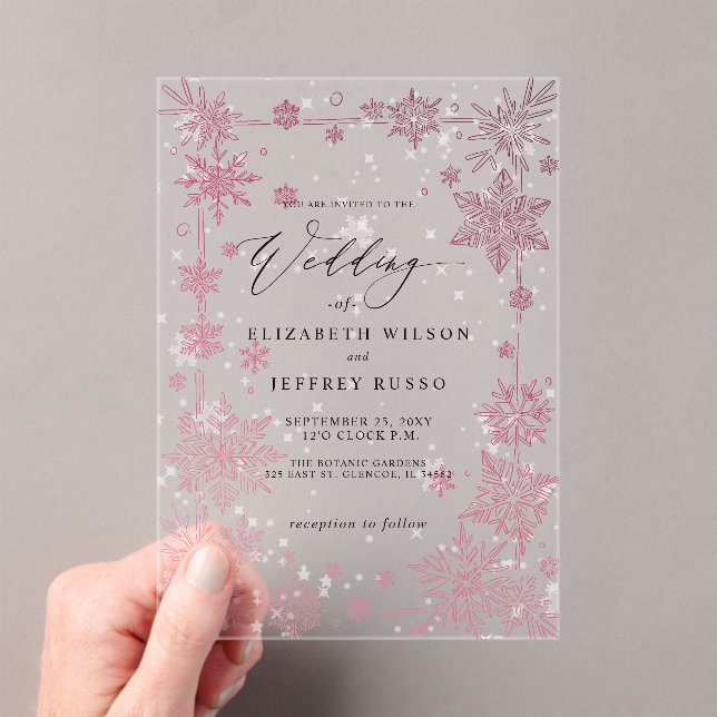 Elegant Red snowflakes Winter Wedding Acrylic Invitations (Insitu (Handheld))