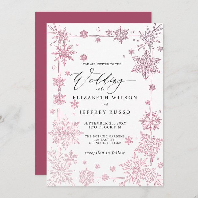 Elegant Red snowflakes Winter Wedding Invitation (Front/Back)